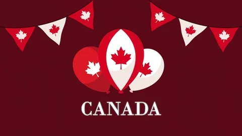 Canada day celebration animation with maple leaf balloons and bunting flags.. Stock-Footage 338421537