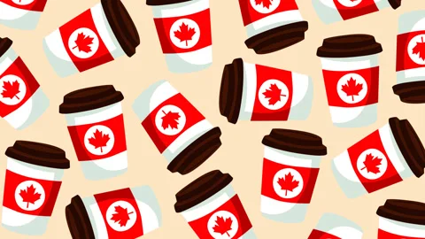 Canada Day Coffee Cup Pattern Background with Maple Leaf Theme 動画素材 336167724