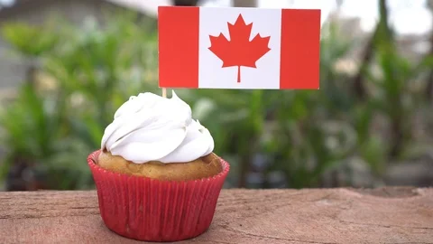 Canada Day. Cupcake with Canada flag. Patriotic holiday Stock Footage 102594529