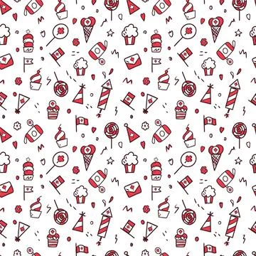 Canada Day. First of July. Seamless illustration in doodle style. For textile Stock Illustration