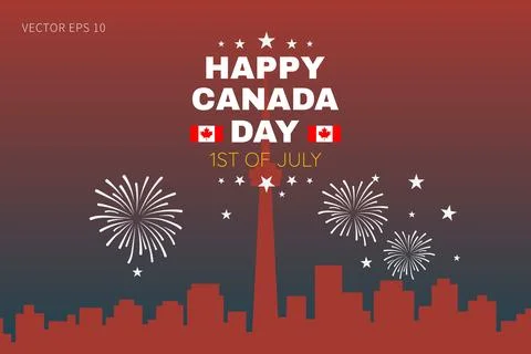 Canada Day Gradient Poster with Fireworks and Flags Stock Illustration