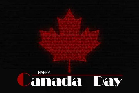 Canada Day. Maple leaf with binary code on a black background. Stock Illustration