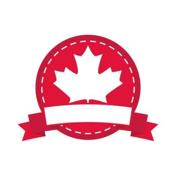 Canada day, maple leaf canadian flag color sticker design flat style icon Stock Illustration