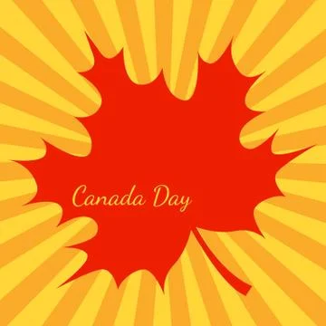 Canada Day. Orange background, rays from the center, red maple leave Stock-Illustration