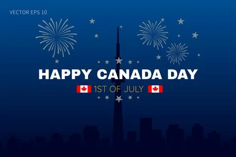 Canada Day Poster with Flags and Fireworks Stock Illustration