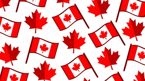 Canada Day Seamless Pattern with Canadian Flags and Maple Leaves Patriotic B Vídeos de archivo 336168345