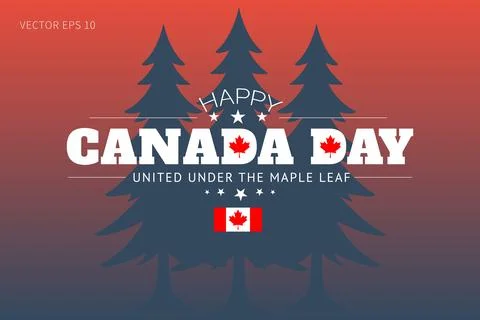 Canada Day Sunset Gradient with Forest and Patriotic Message Stock Illustration