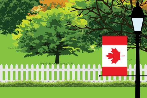 Canada Day Trees Lamp Vector Illustration Stock Illustration