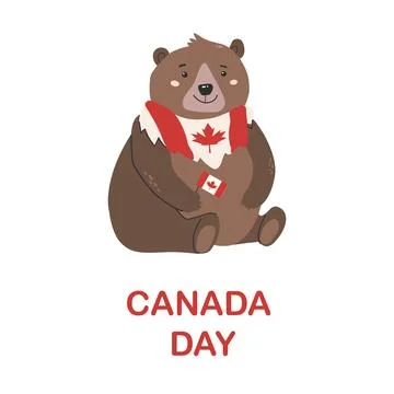 Canada Day vector illustration with cartoon bear. Cute forest animal with Stock Illustration