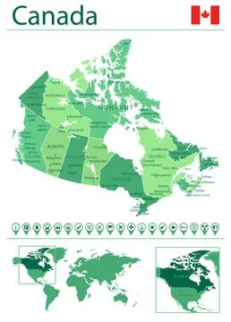 Canada detailed map and flag. Canada on world map. Stock Illustration