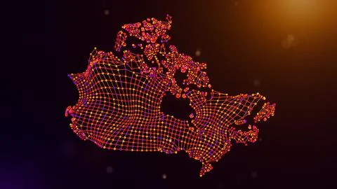 Canada Digital Network Map With Dynamic Data Mesh Stock Illustration