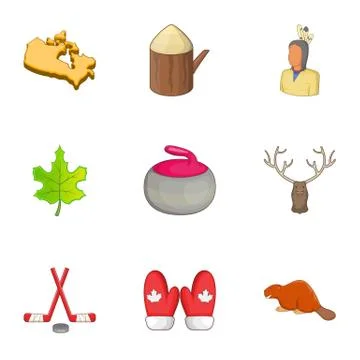 Canada elements icons set, cartoon style Stock Illustration