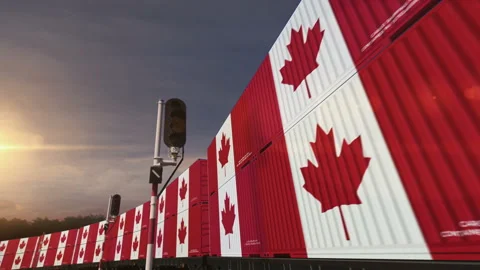 Canada export containers on cargo train wagons loop Stock Footage 278083637