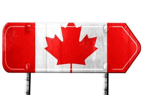 Canada flag, 3D rendering, road sign on white background Stock Illustration