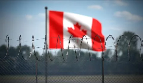 Canada - Flag and Barbed Wire Fence - 3D illustration 库存插图