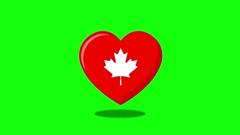 Canada flag animated bouncing heart-shaped flag with maple leaf pulse loop .. Stock Footage 345505527