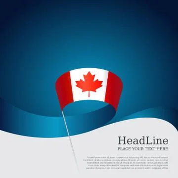 Canada flag background. Canada flag wavy ribbon on blue white background Stock Illustration