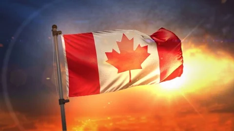 Canada Flag Backlit At Beautiful Sunrise Loop Slow Motion 4K Stock Footage 76271506