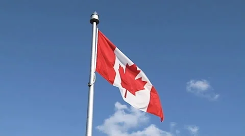 Canada Flag blowing in the wind (Slow Motion) Stock Footage