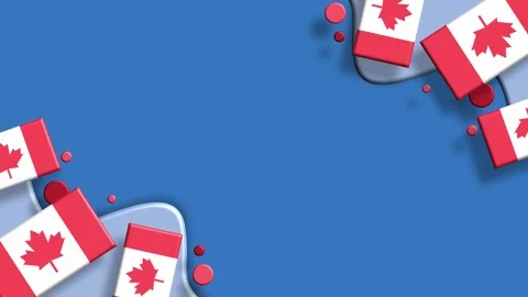 Canada flag border on blue background with circular design elements Video stock 325608396