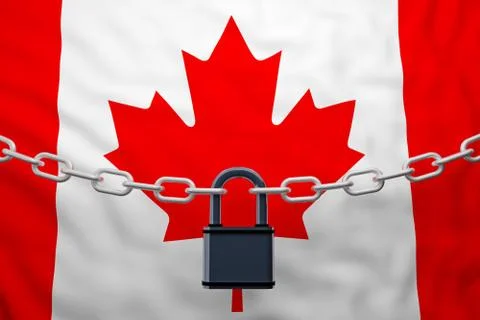 Canada flag closed chain with padlock Stock Illustration