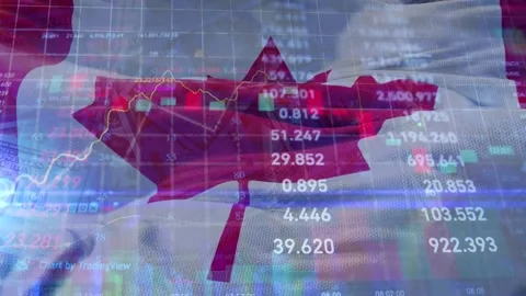 Canada Flag Customs Tariff on stock market Stock Footage 322708181