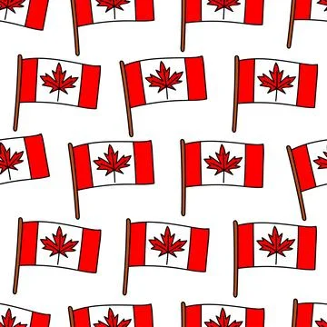 Canada flag doodle seamless pattern background. Vector illustration. Doodle Stock Illustration