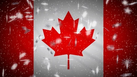 Canada flag falling snow loopable, New Year and Christmas background, loop Stock Footage 120697153