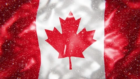 Canada flag with falling snow looping 3D animation Stock Footage 146158839