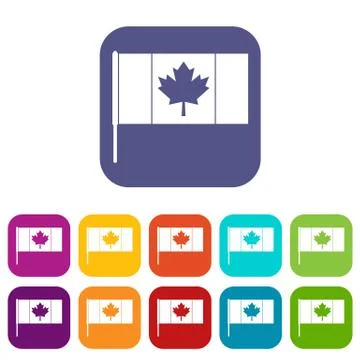 Canada flag with flagpole icons set flat Stock Illustration