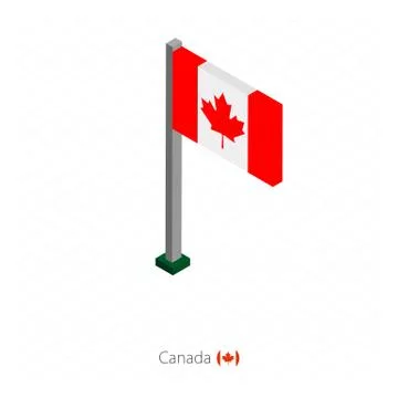 Canada Flag on Flagpole in Isometric dimension. Stock Illustration