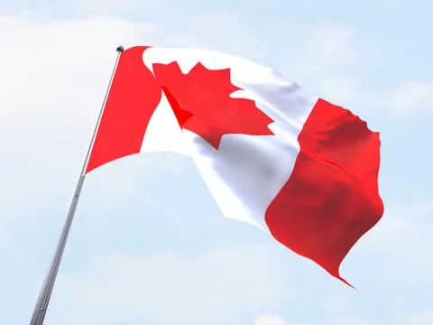 Canada flag flying on clear sky. 스톡 일러스트