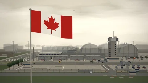 Canada Flag Flying Over Air Force Base Flight Line seamless loop Stock Footage 344850055