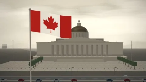 Canada Flag Flying Over Courthouse Colonnade And Dome seamless loop Stock Footage 344782026