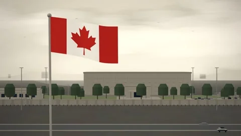 Canada Flag Flying Over Embassy Compound Perimeter Wall seamless loop Stock Footage 345133525