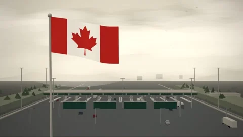 Canada Flag Flying Over Motorway Toll Plaza Traffic seamless loop Stock Footage 345130726