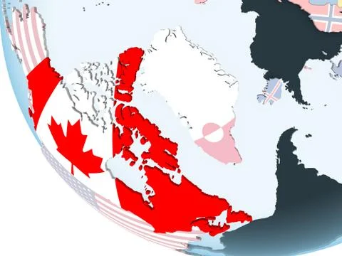 Canada with flag on globe Stock Illustration