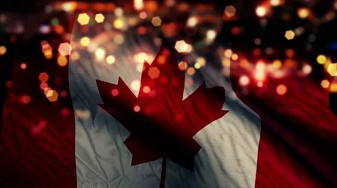 Canada Flag Light Night Bokeh Abstract Loop Animation 4K Stock Footage 47564940