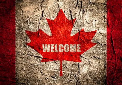 Canada flag maple leaf on grunge backdrop Stock Illustration