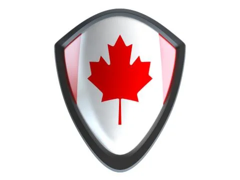 Canada flag on metal shield isolate on white background. Stock Illustration