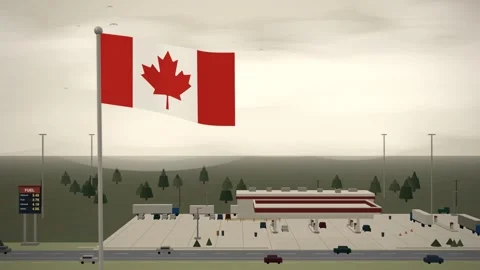 Canada Flag Over Highway Gas Station Fuel Prices seamless loop Stock Footage 344779772