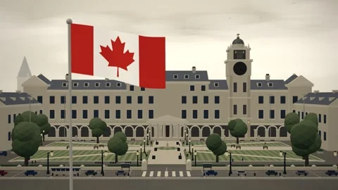 Canada Flag Over University Campus Quadrangle seamless loop Stock Footage 344708620