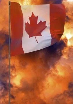 Canada flag on pole with sky background Stock Illustration