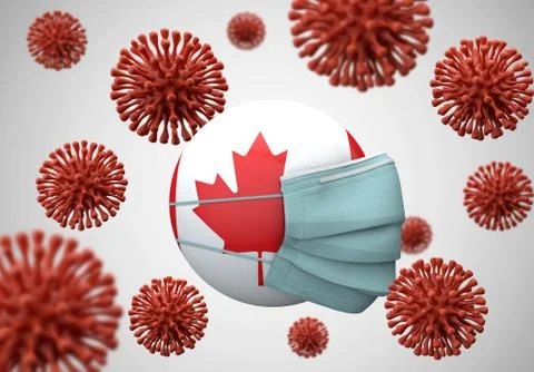 Canada flag with protective face mask. Coronavirus concept. 3D Render Stock-Illustration