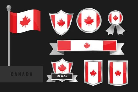 Canada flag set. Collection of Canada national emblems. Flat design of flag.. イラスト素材
