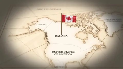 Canada flag showing on world map with 3D rendering Stock Footage 279706171