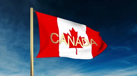 Canada flag slider style with title Canada. Waving in the win with cloud Stock Footage 47591188