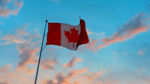 Canada Flag Sunset Stock Footage 90261069