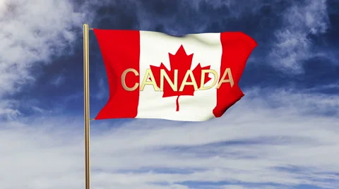 Canada flag with title Canada waving in the wind. Looping sun rises style Stock Footage 47594857