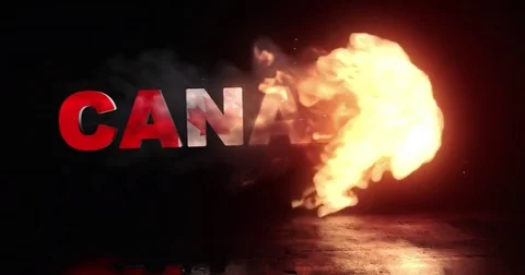 Canada Flag On Title is Revealing with Fire Stock Footage 79206423